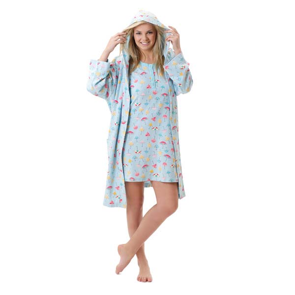 Umbrella Print Waffle Robe
